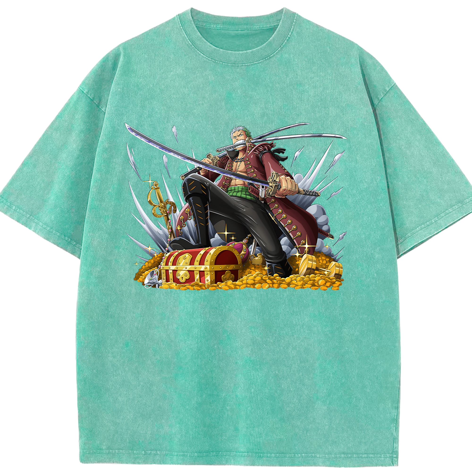 ワンピース ロロノア・ゾロ ONE PIECE Roronoa Zoro 綿100% ヴィンテージ風 半袖Tシャツ（フロントプリント）